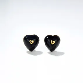 Black Agate Heart Necklace Earrings (Purchase Individually)