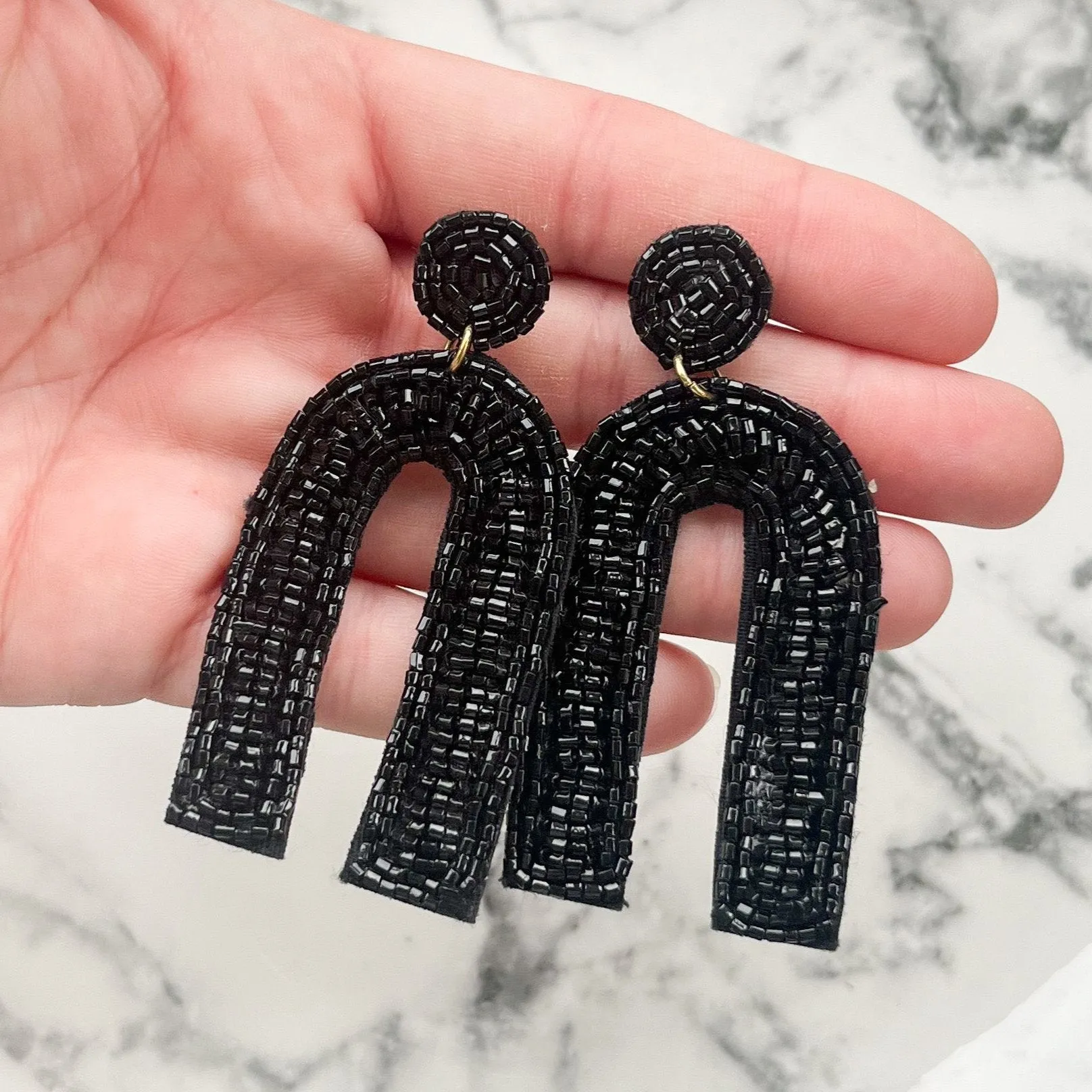 Black Game Day Arch Seed Bead Statement Earrings