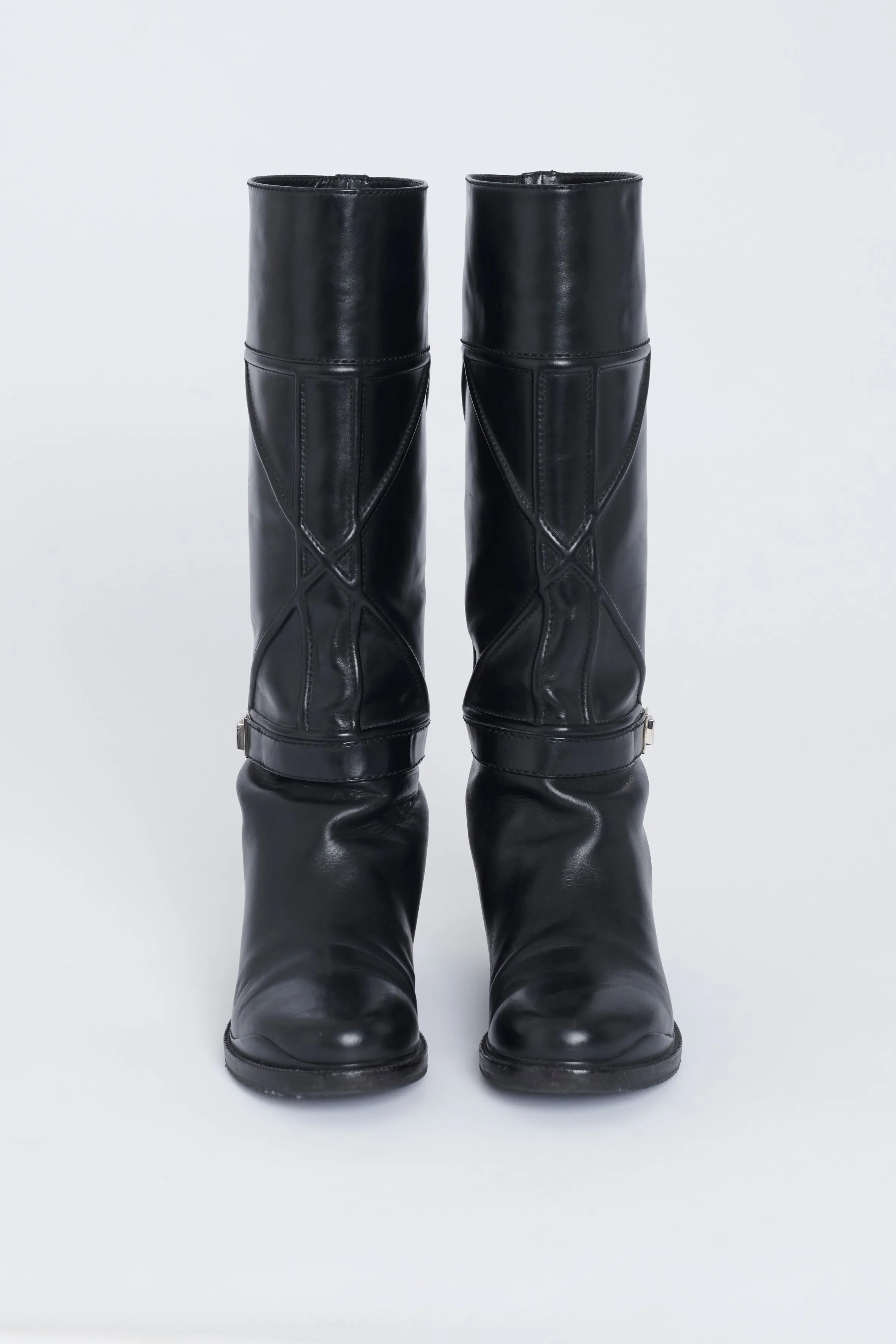 Black Leather Preowned Knee High Boots