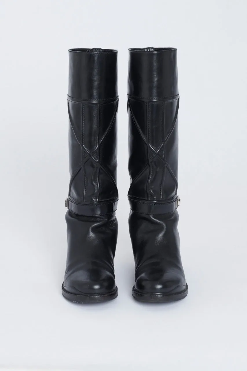 Black Leather Preowned Knee High Boots