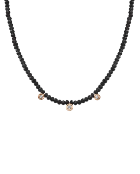 Black Spinel Gemstone & Three diamonds Necklace - 14K Rose Gold