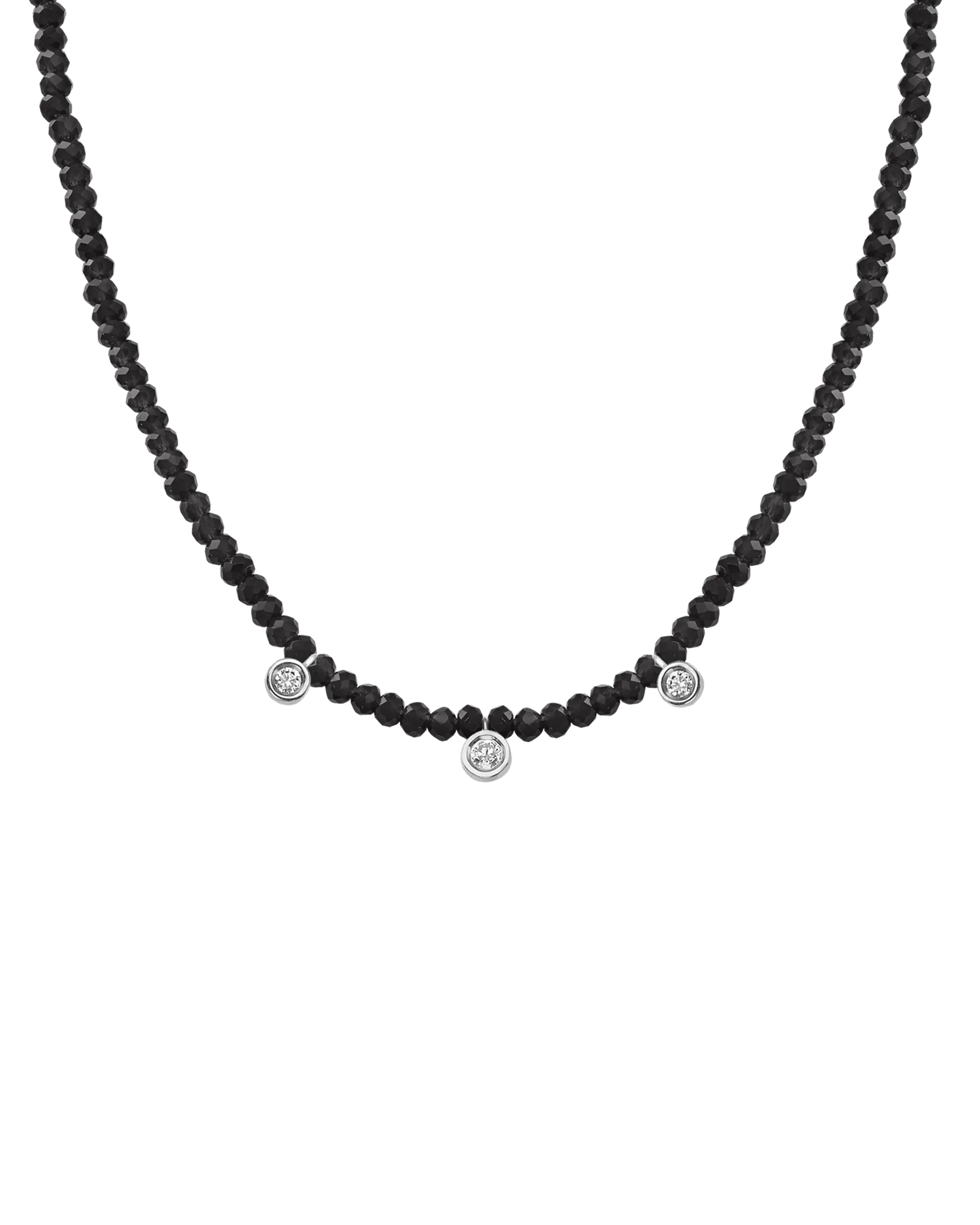 Black Spinel Gemstone & Three diamonds Necklace - 14K Rose Gold