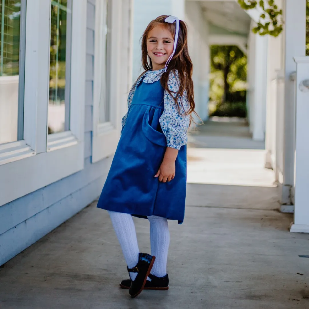 Blue Velveteen Dress with Love Birds Liberty London Blouse - Size 12M only