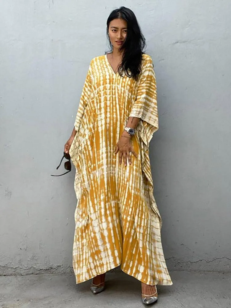 Bohemian Caftan, Bohemian Kaftan, Retro Striped Tie Dye Women Swimsuit Cover Up Bikini Wrap Beach Dress, Beachwear Kimono Kaftan