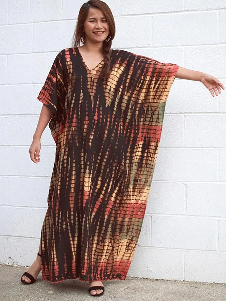 Bohemian Caftan, Bohemian Kaftan, Retro Striped Tie Dye Women Swimsuit Cover Up Bikini Wrap Beach Dress, Beachwear Kimono Kaftan