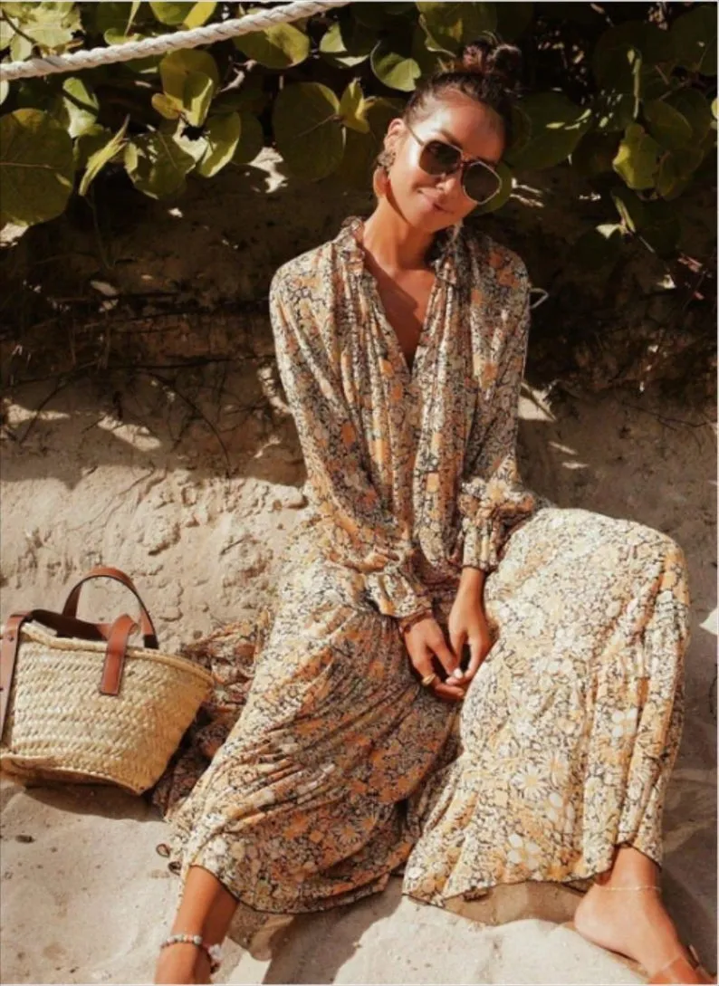 Bohemian Floral Summer Maxi Dress for Women, Boho Dress