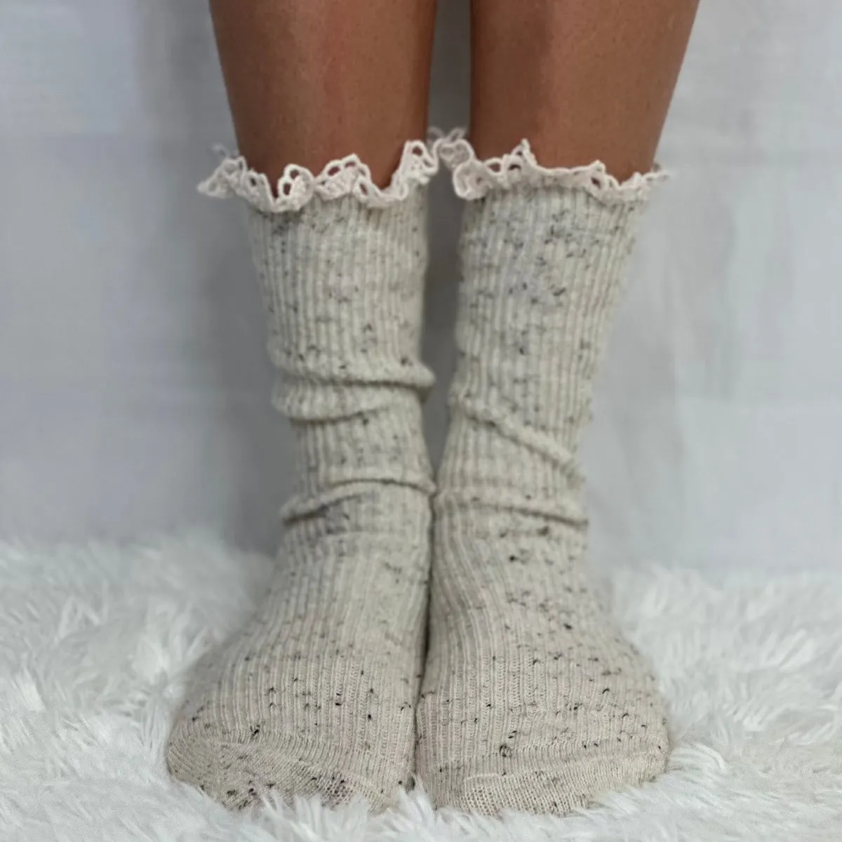 BOOTIE  lace slouch  socks -natural  grey