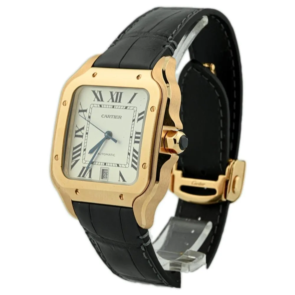 Cartier Men's Santos 18K Red Gold 39.8mm Silver Roman Dial Watch Reference #: WGSA0018