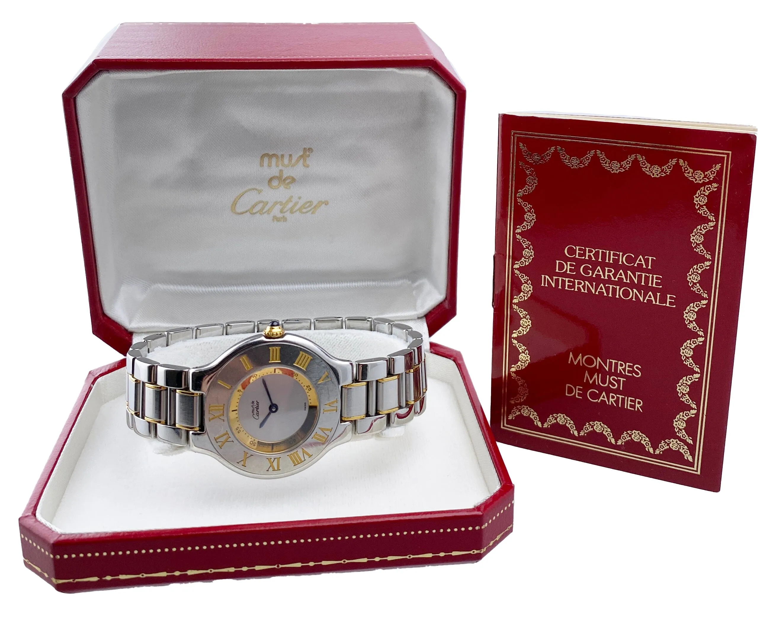 Cartier Must 21 W10074R6 Silver Dial Two-Tone Watch Box Papers