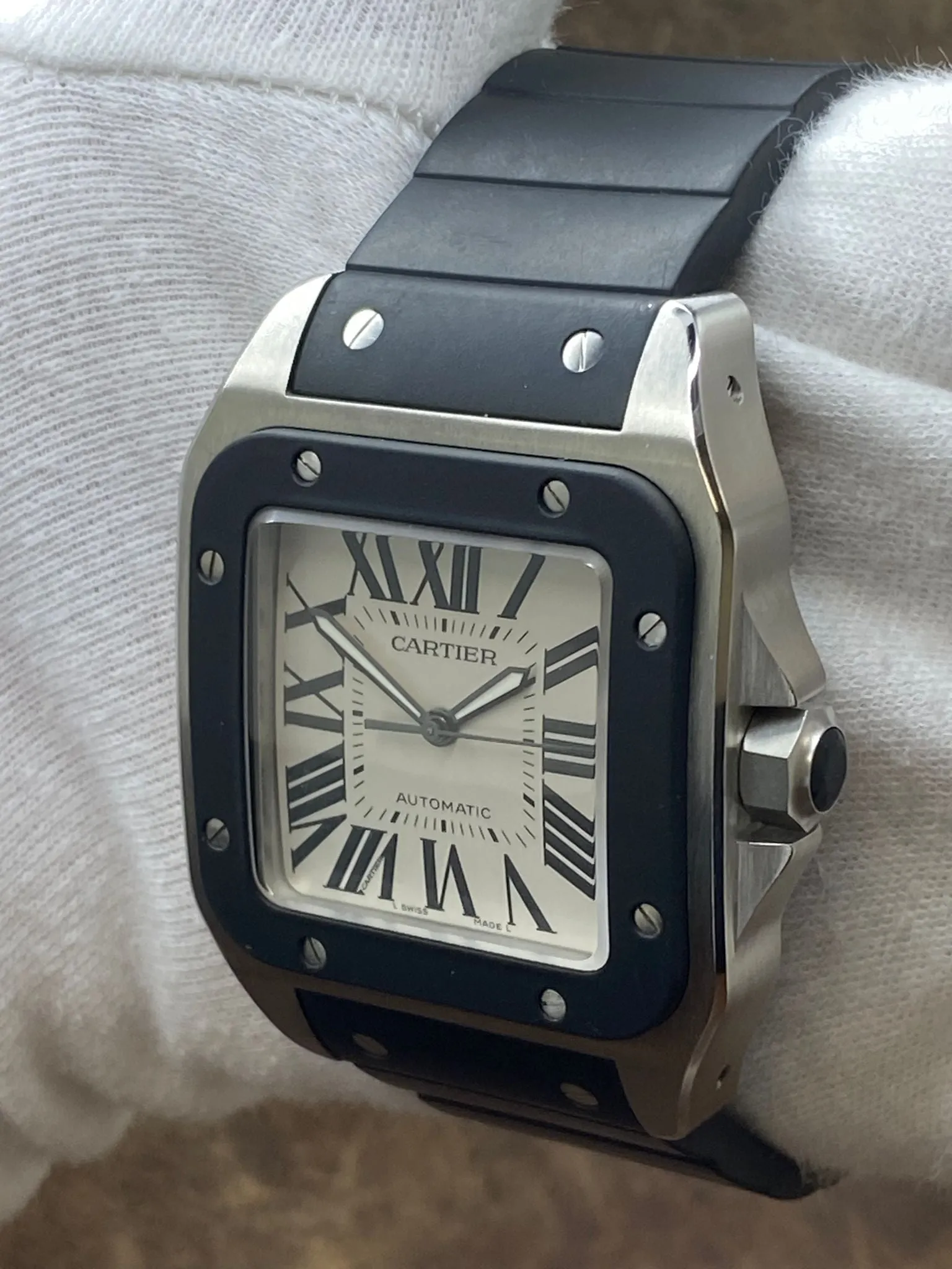 Cartier Santos 100 XL W20121U2 Silver Roman Dial Automatic Men's Watch