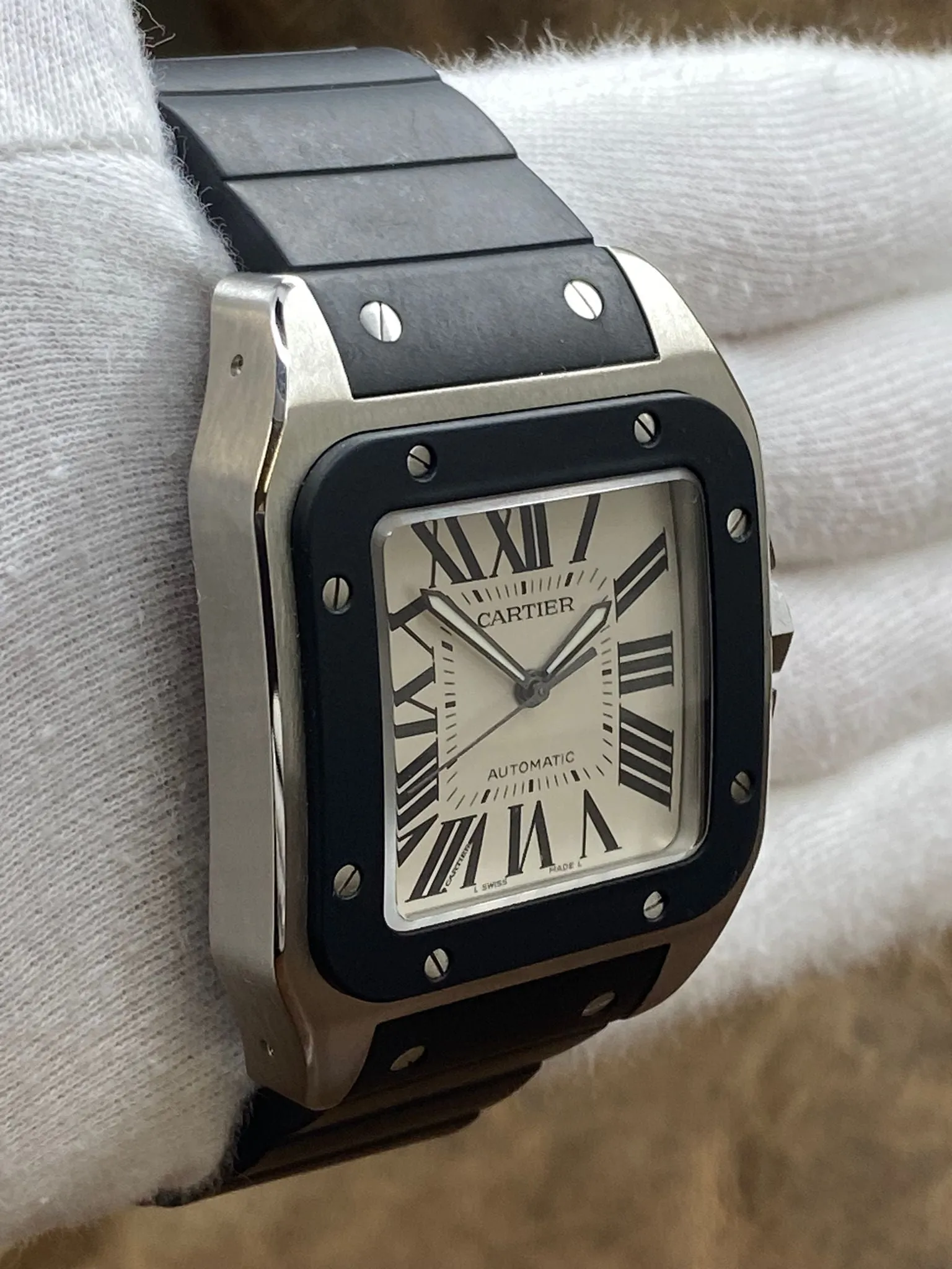 Cartier Santos 100 XL W20121U2 Silver Roman Dial Automatic Men's Watch