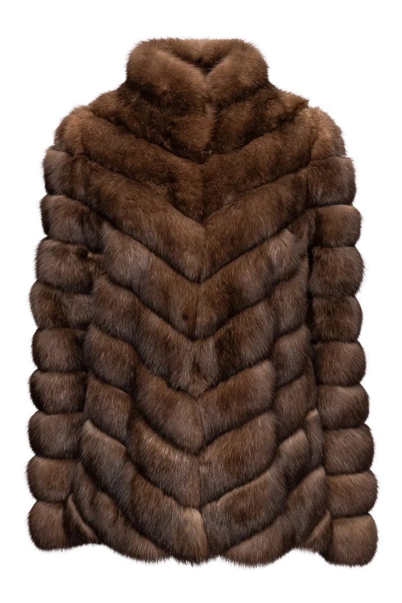 Chevron Natural Russian Sable Fur Jacket