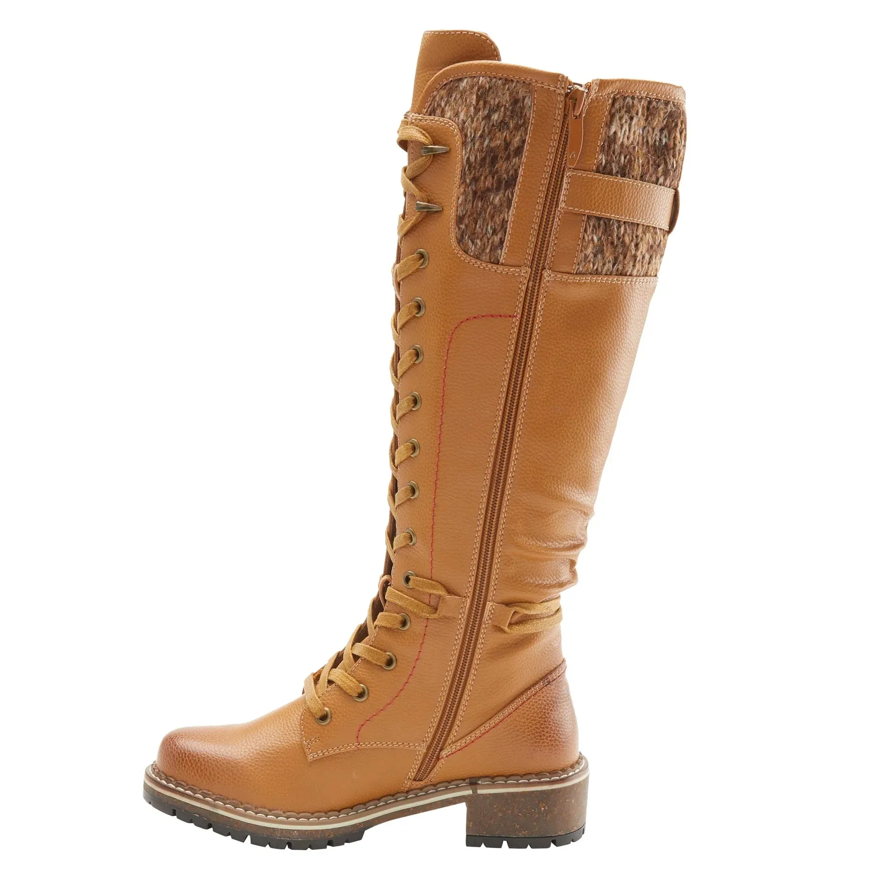 Chilly Knit Cuff Mixed Media Tall Vegan Boot in Camel CLOSEOUTS