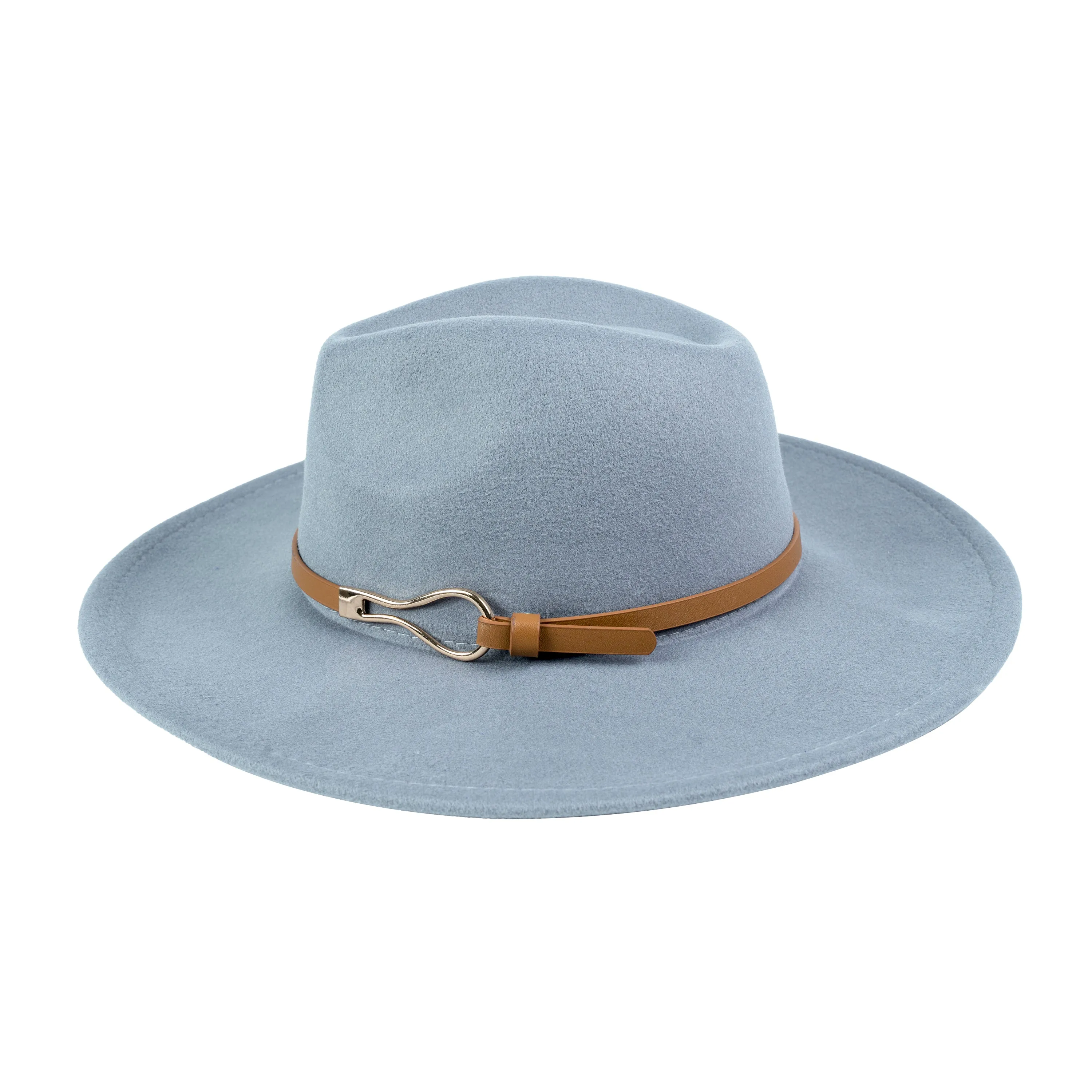 Chokore Fedora Hat with PU Leather Belt and Buckle (Light Gray)