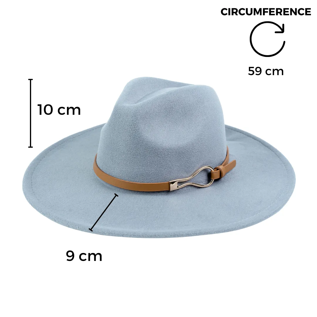 Chokore Fedora Hat with PU Leather Belt and Buckle (Light Gray)