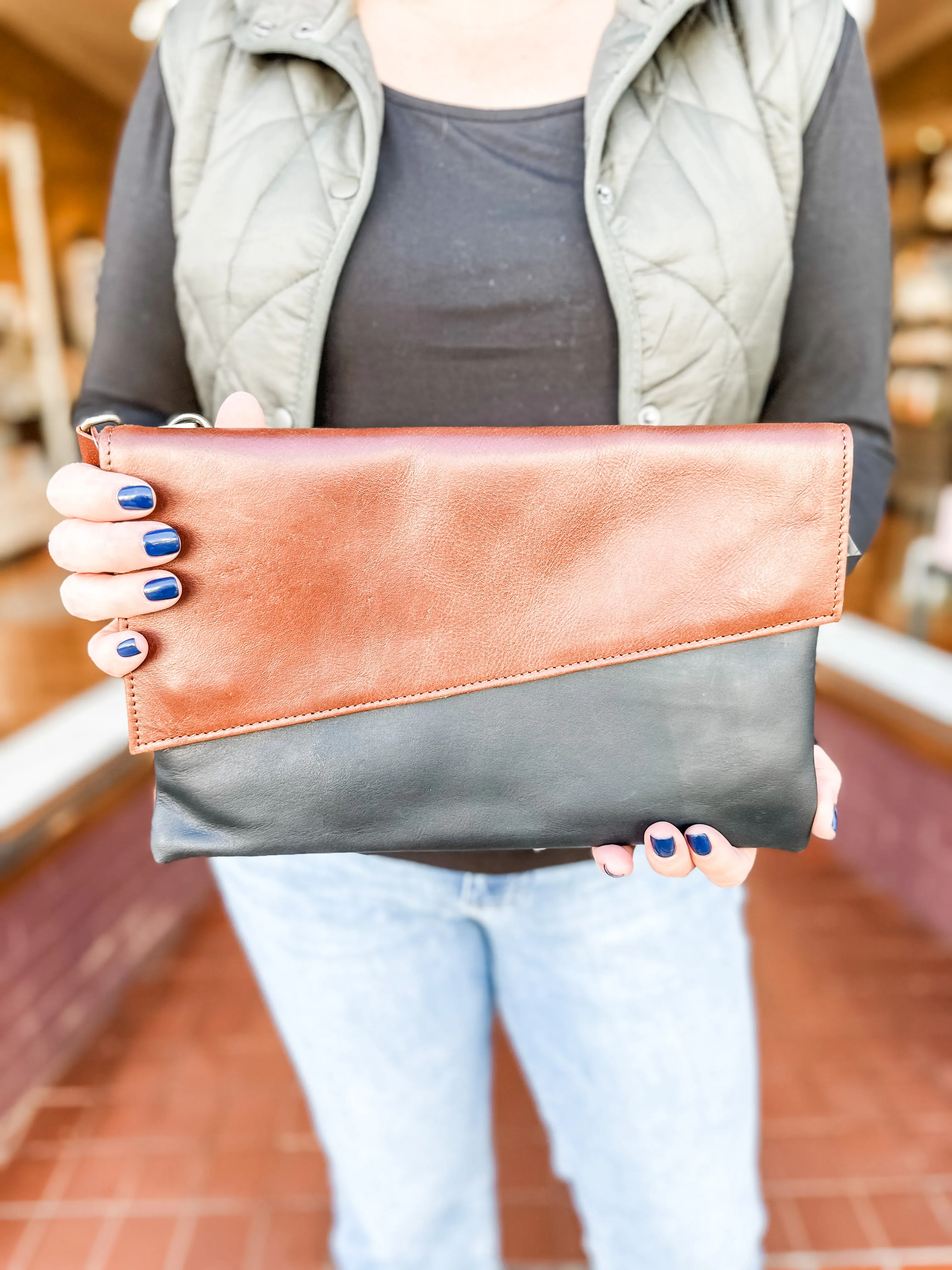 Convertible Crossbody & Clutch in Chestnut   Black (India Collection)