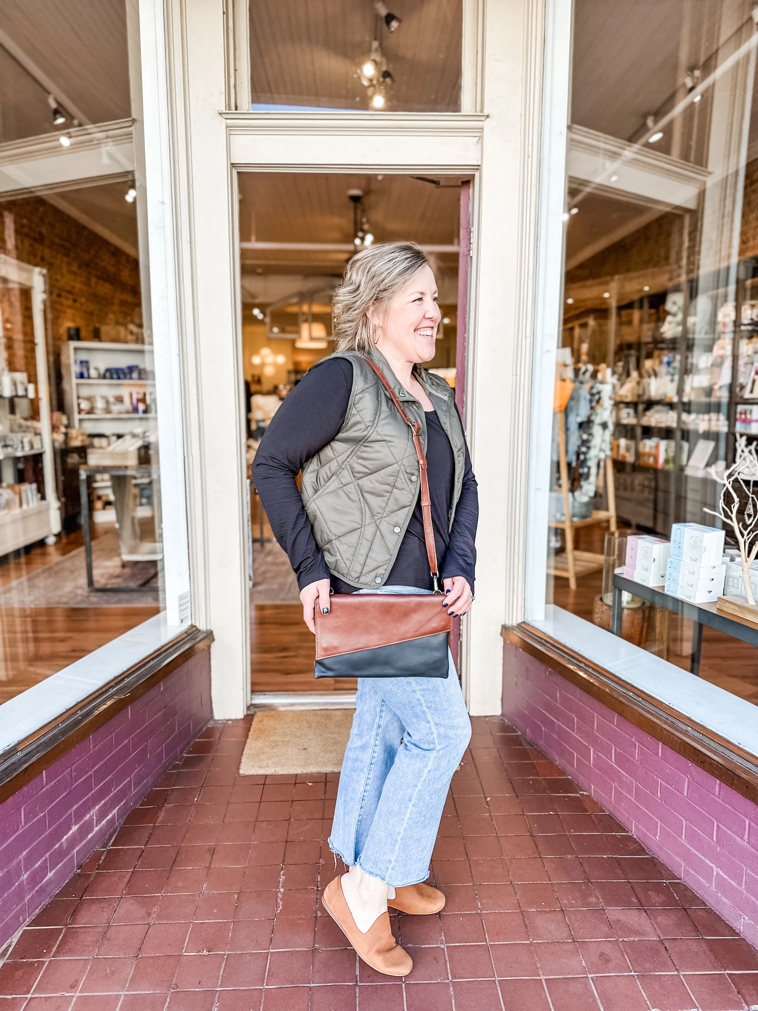 Convertible Crossbody & Clutch in Chestnut   Black (India Collection)