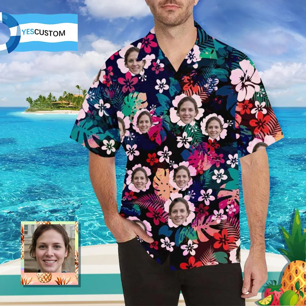 Create Your Own Hawaiian Shirt with Face Flower Cluster Personalized Face Tropical Aloha Shirt for Boyfriend or Husband