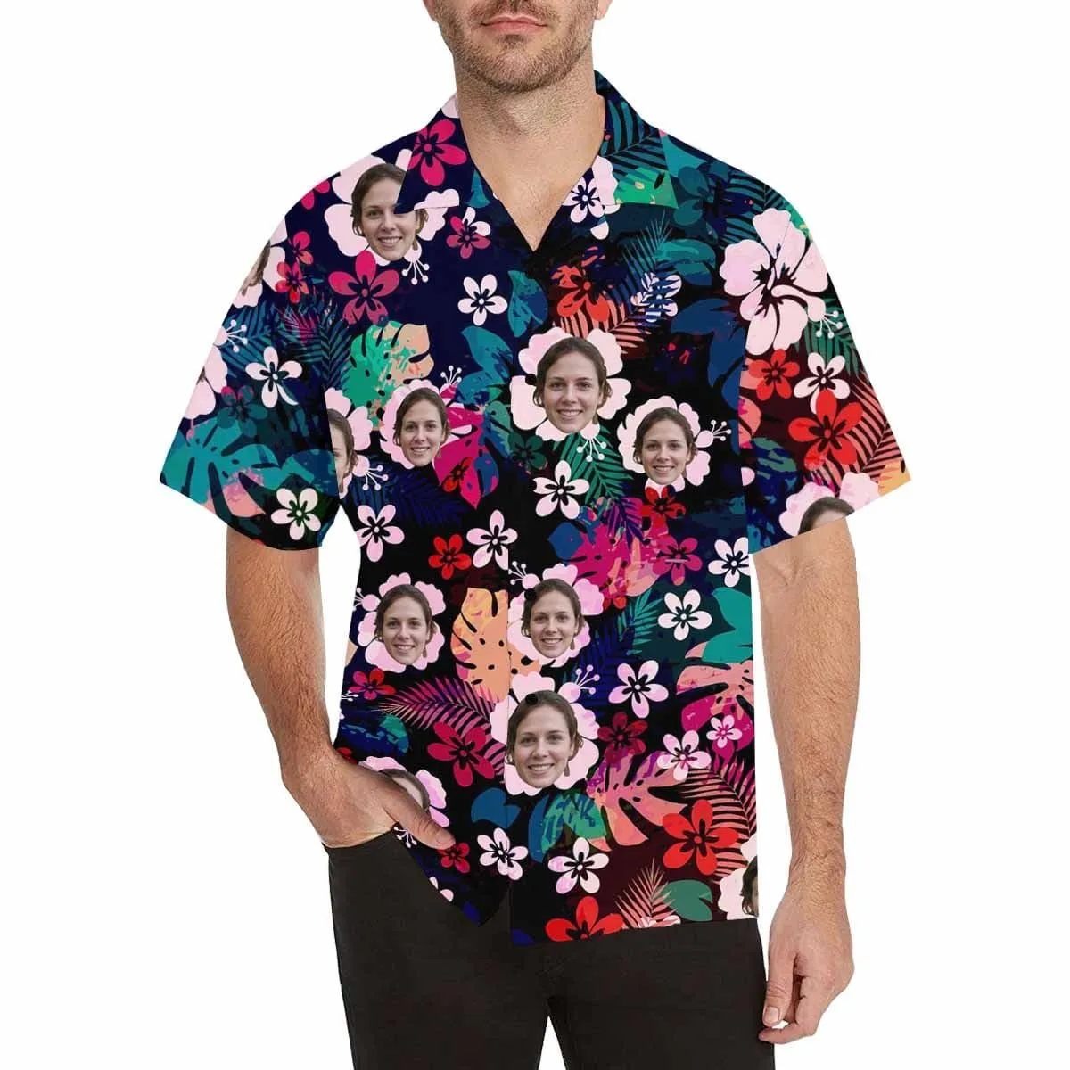 Create Your Own Hawaiian Shirt with Face Flower Cluster Personalized Face Tropical Aloha Shirt for Boyfriend or Husband