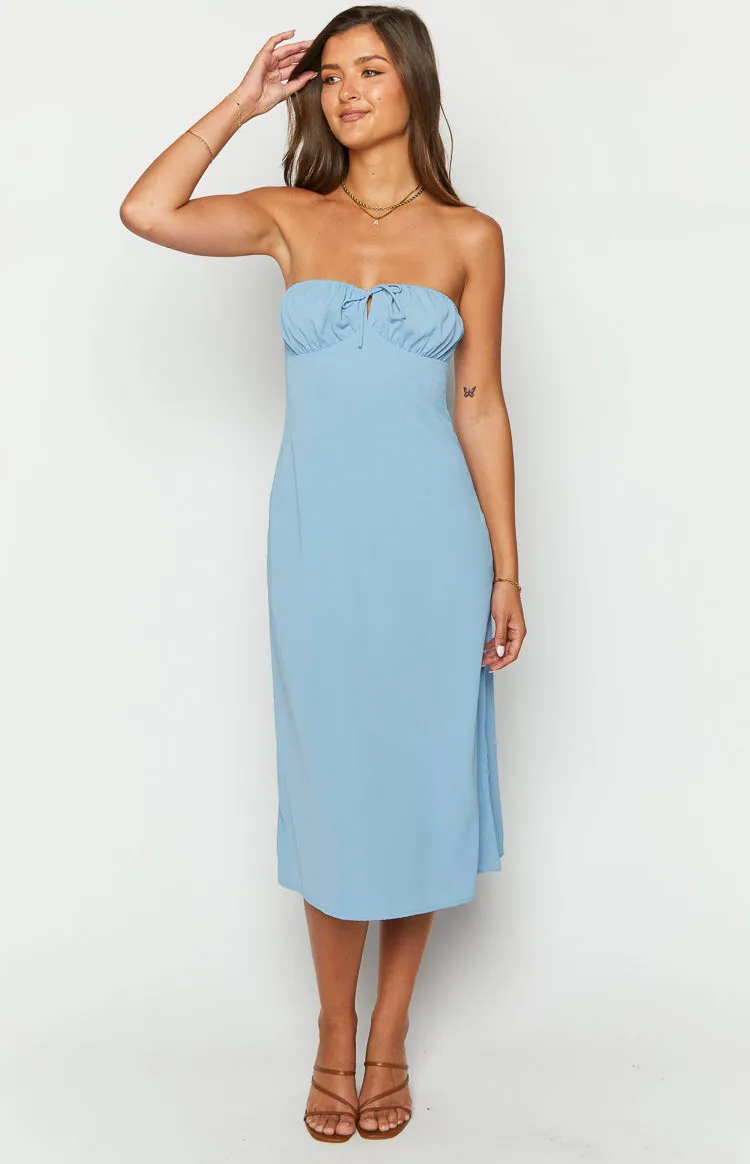 Dion Blue Strapless Midi Dress