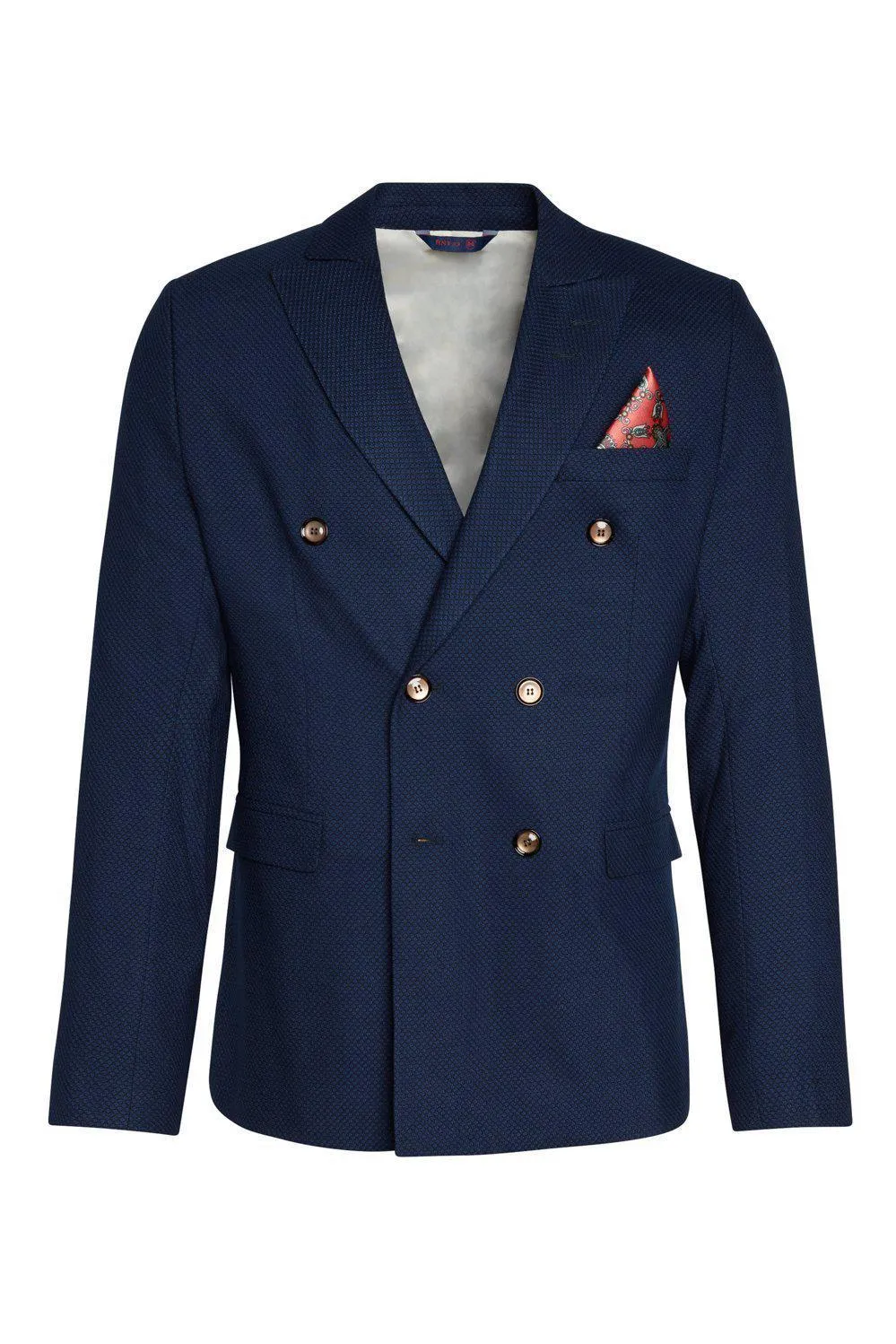 Double Breasted Fitted Stretch Blazer - Sax