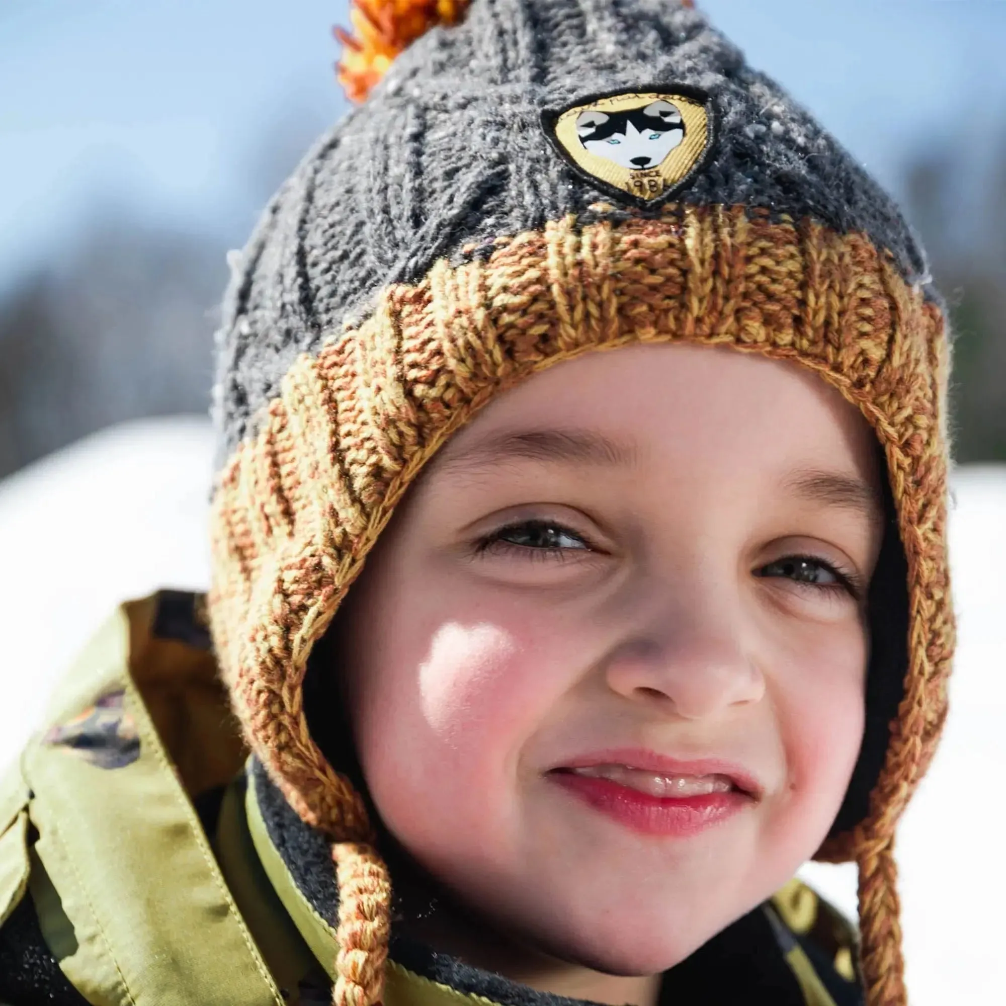 Earflap Knit Hat Grey And Yellow | DEUX PAR DEUX