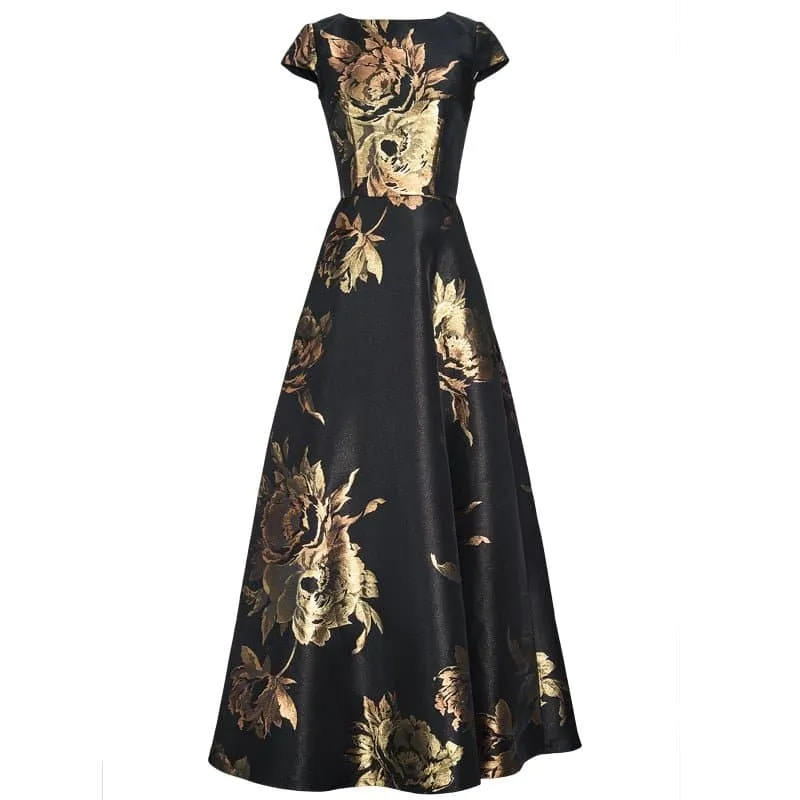 Elegant Maxi Dress - Floral Bohemian Style, Ankle-Length, A-Line Silhouette