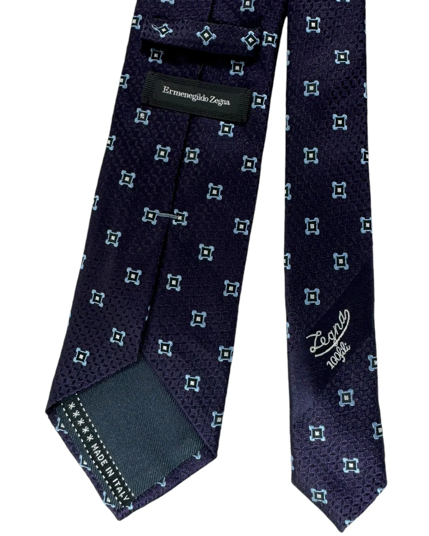 Ermenegildo Zegna Tie Purple Black Sky Blue Geometric - 100 Fili