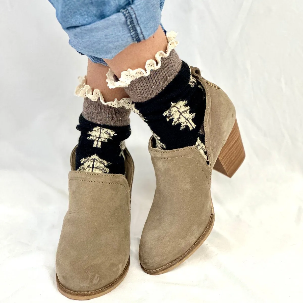 FALL LEAF lace topped socks - black