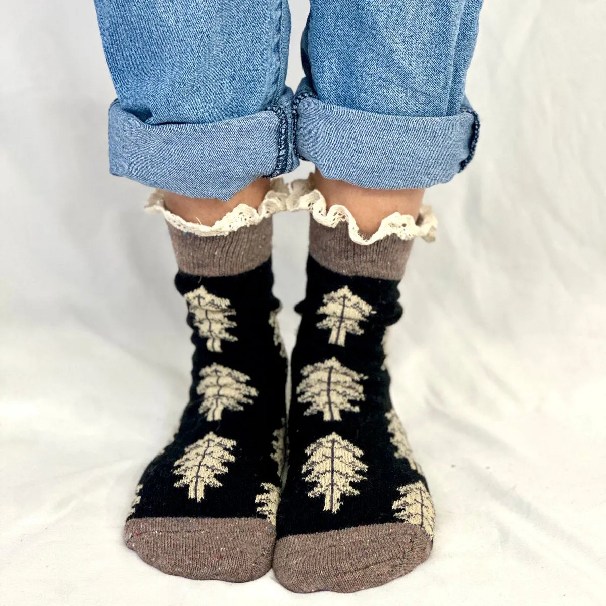 FALL LEAF lace topped socks - black