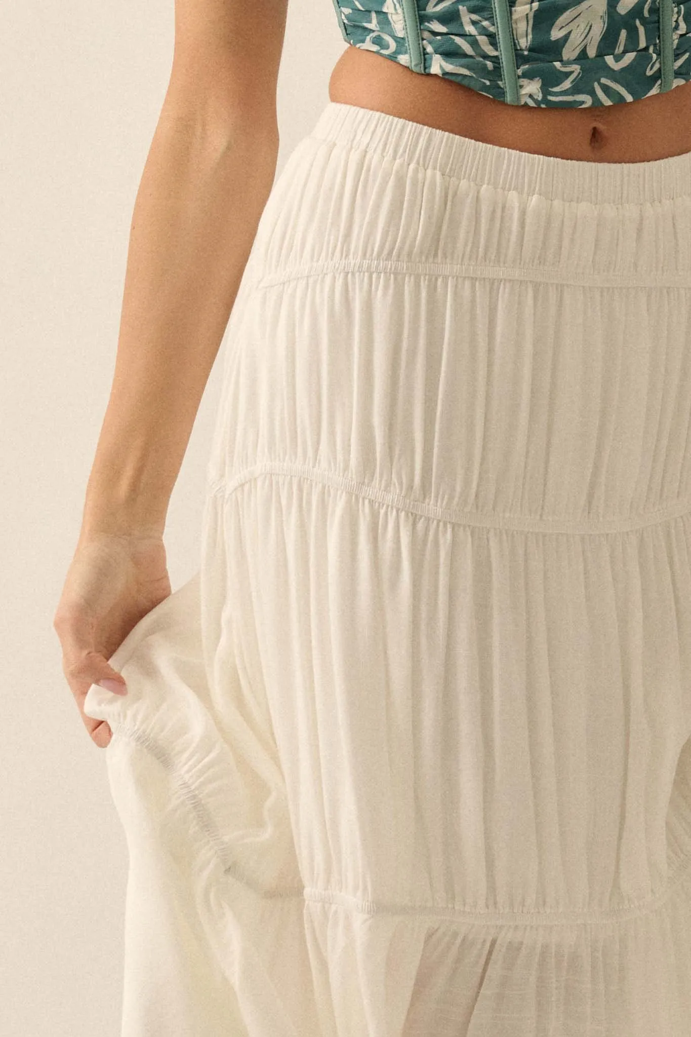 Gentle Winds Tiered Ruffle Handkerchief Maxi Skirt