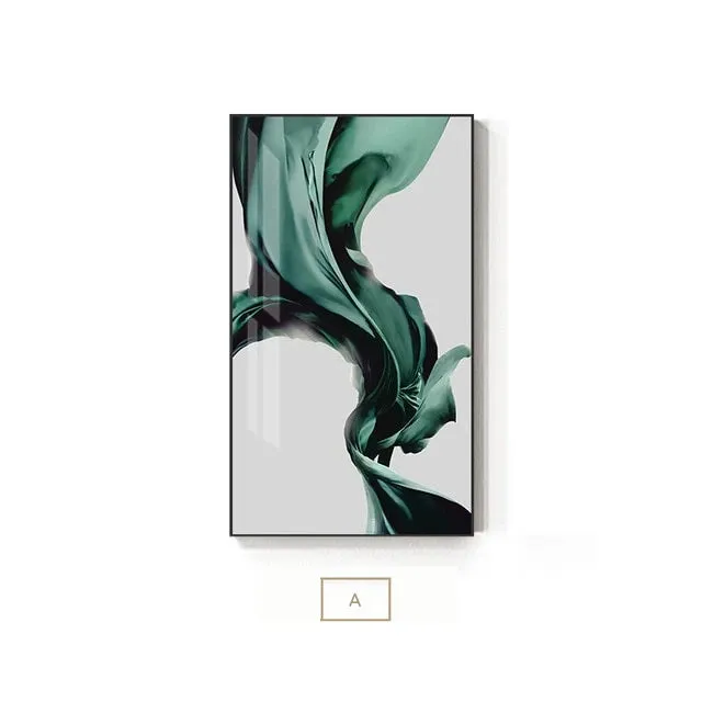 Green Flowing Silk Minimalist Nordic Abstract Wall Art Fine Art Canvas Print Luxury Lifestyle Picture For Modern Living Room Bedroom Home Interior Decor