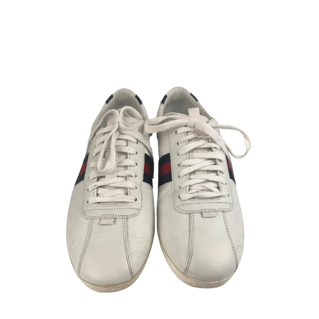 Gucci White Guccissima Web Sneakers - Size 40.5