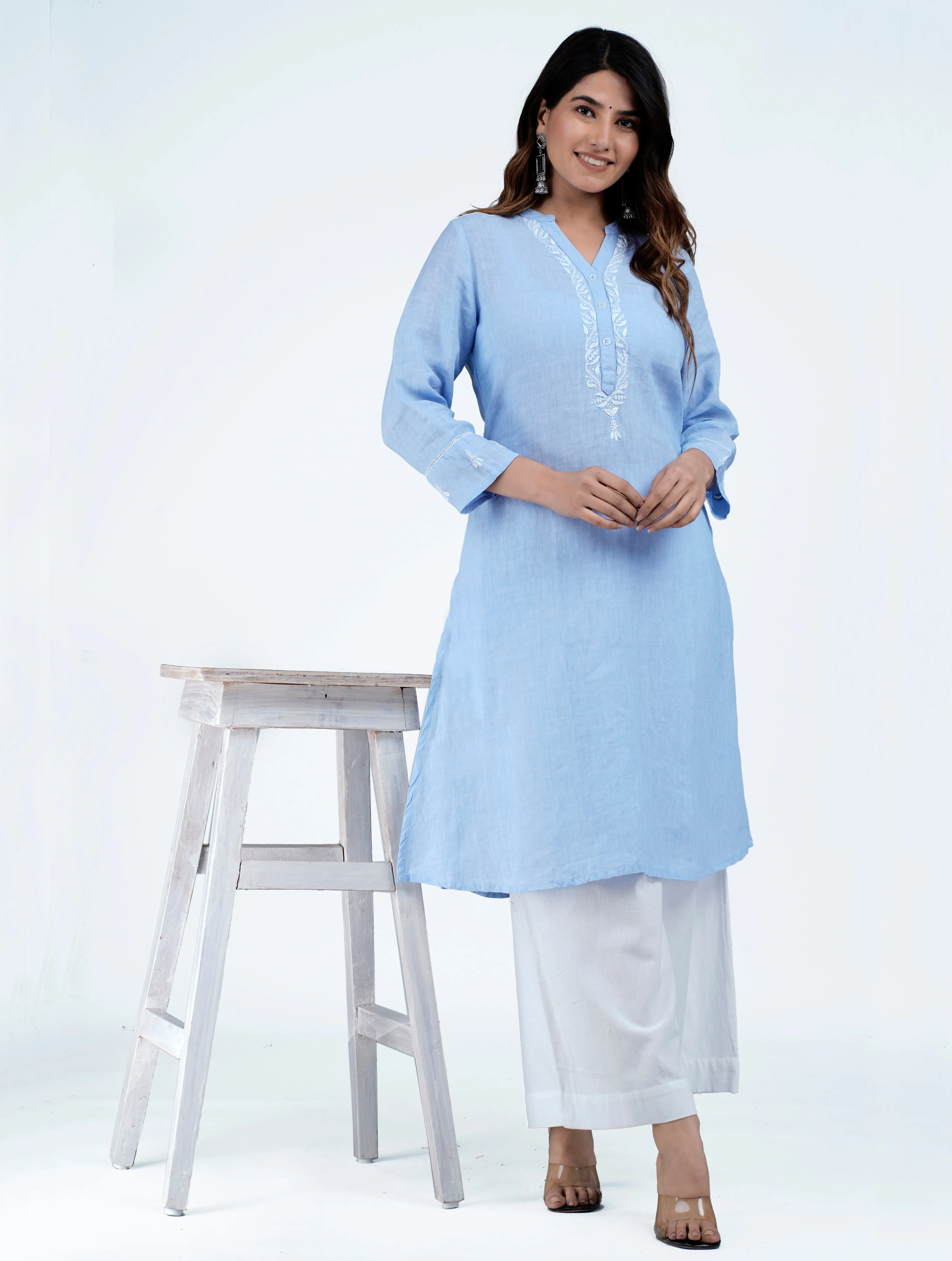 HAMSI Linen-Cotton Hand Embroidered Tunic Kurti: Made to Order/Customizable