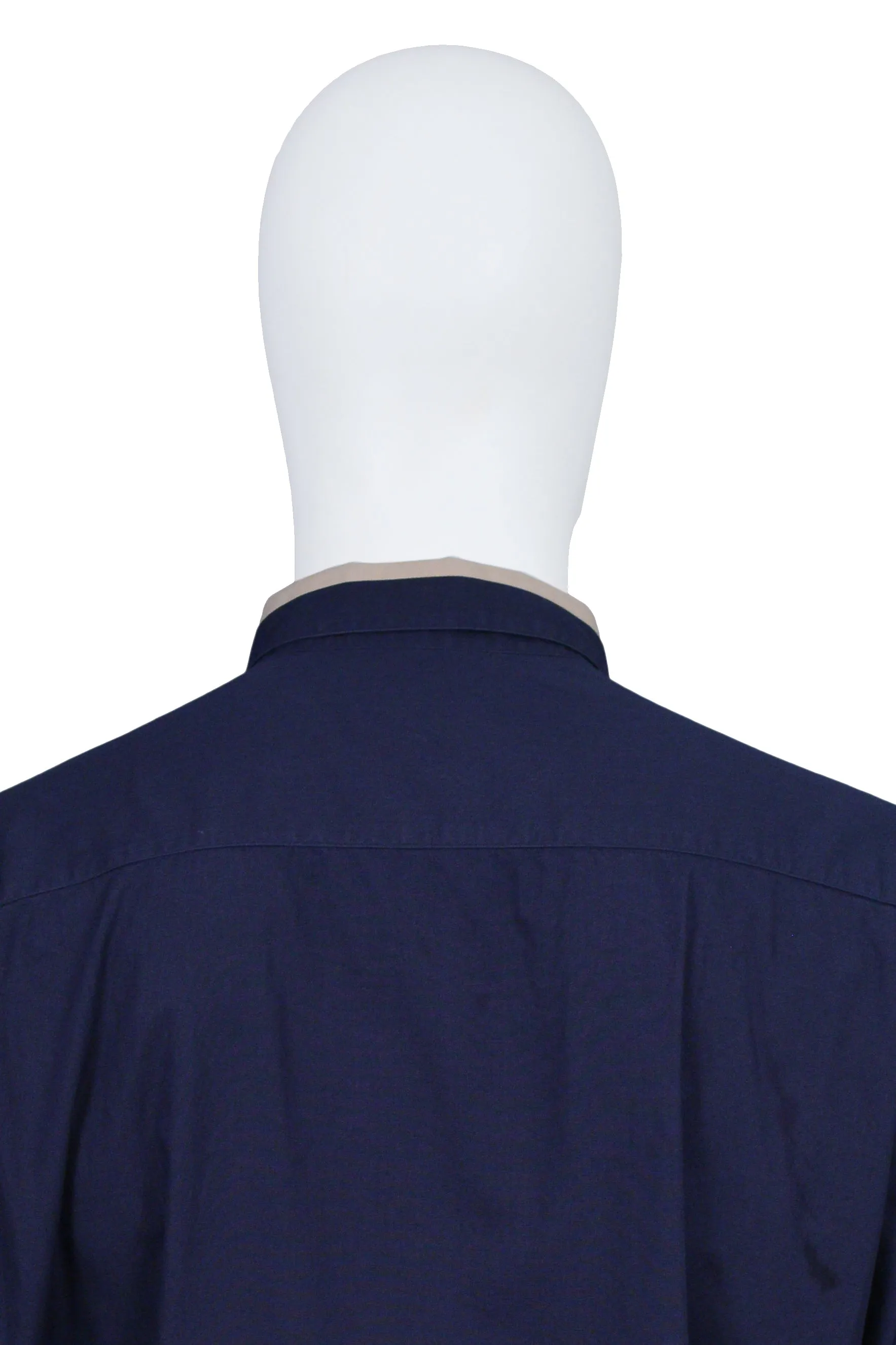 HELMUT LANG NAVY SHIRT WITH TAN COLLAR