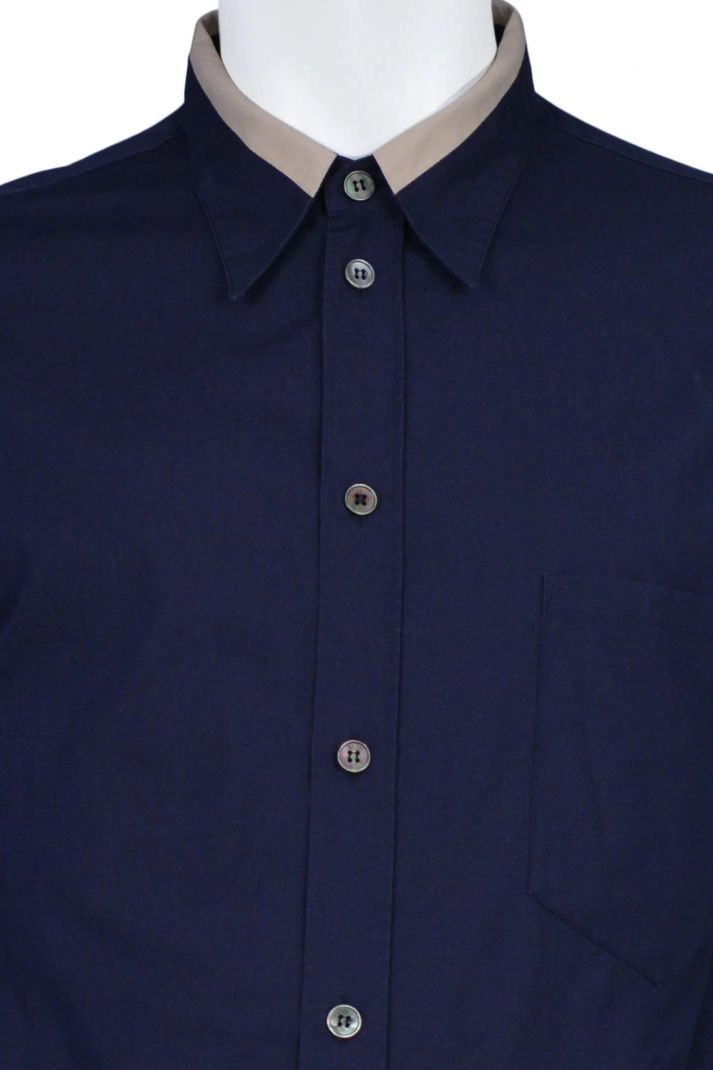 HELMUT LANG NAVY SHIRT WITH TAN COLLAR