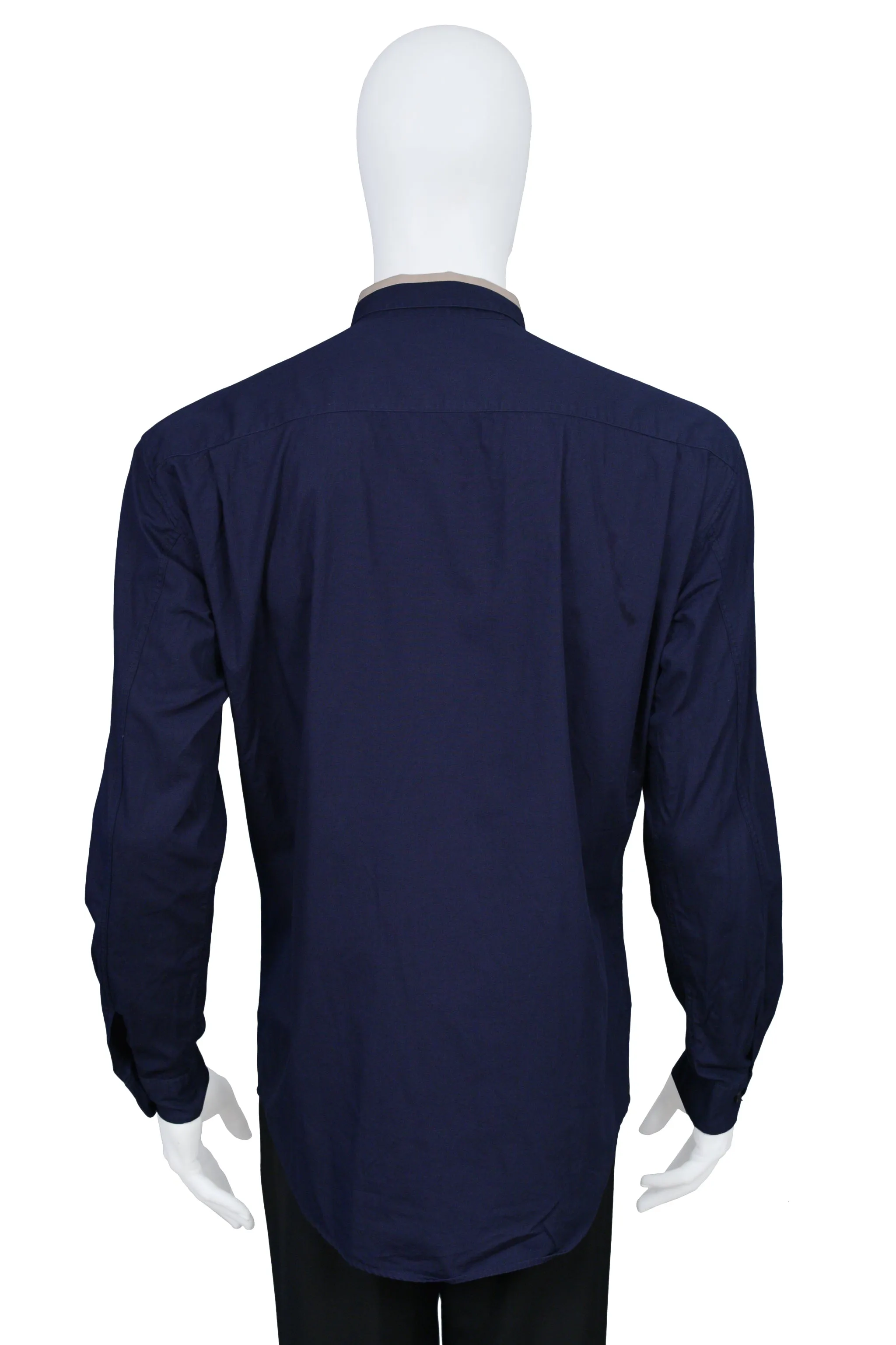 HELMUT LANG NAVY SHIRT WITH TAN COLLAR