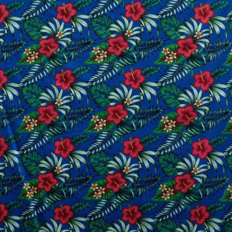 Hibiscus Plumeria Tropical Leaves All Over Design Fabric | Cotton