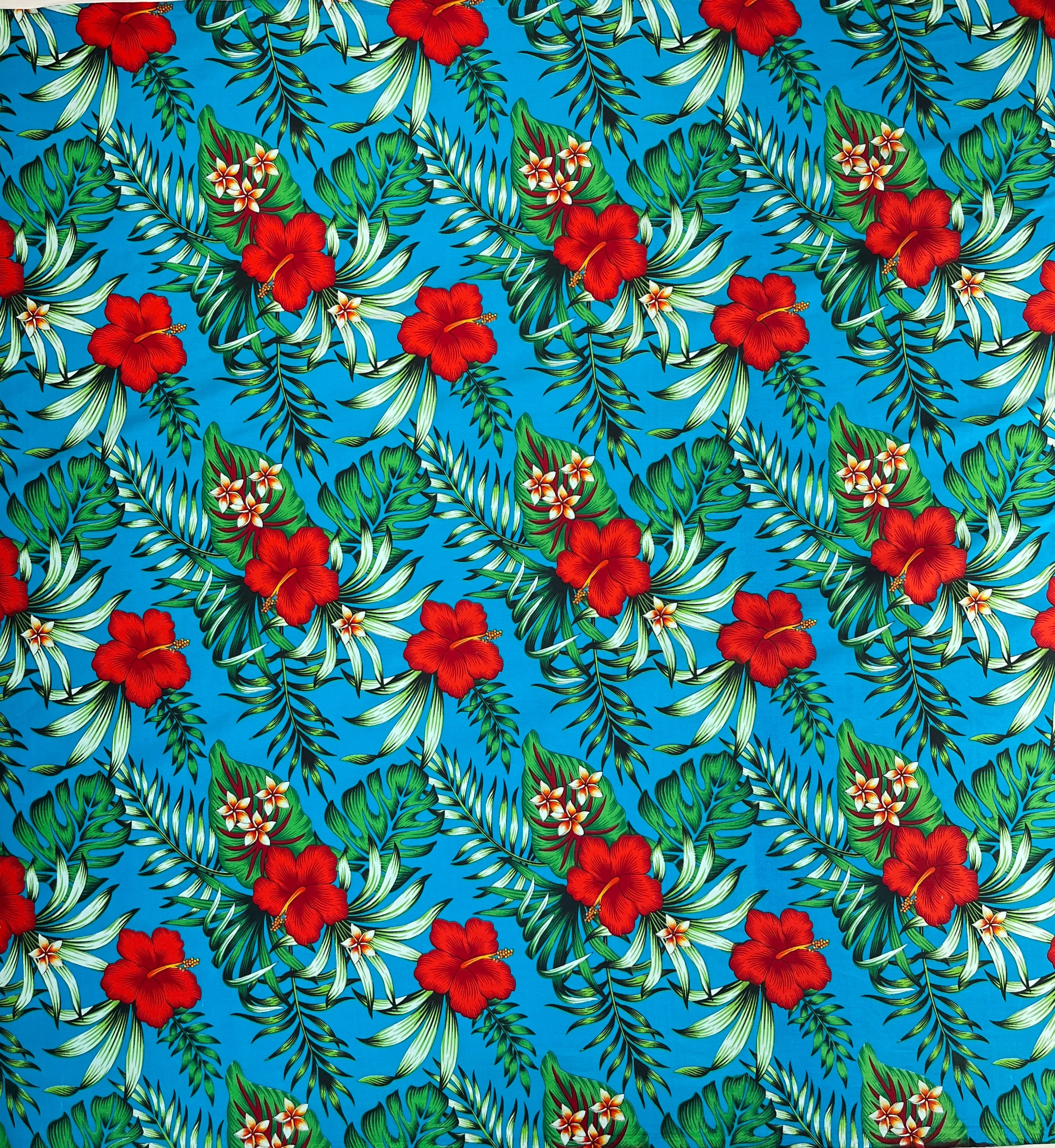 Hibiscus Plumeria Tropical Leaves All Over Design Fabric | Cotton