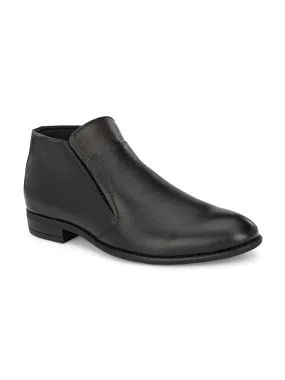 Hitz Men's Black Leather Ankle Boot Shoes with Zip Closure