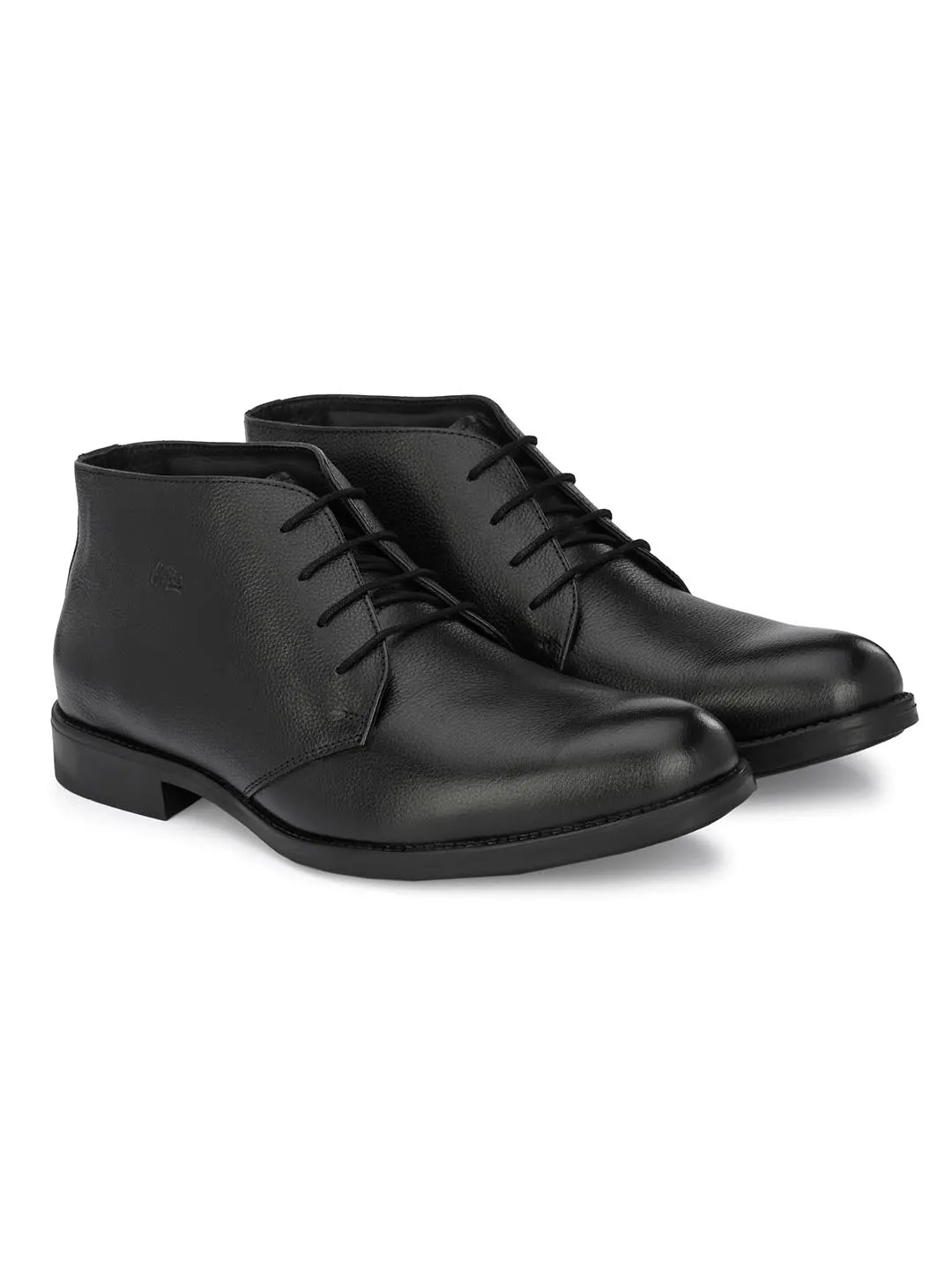 Hitz Men's Black Leather Ankle Shoes with Laces