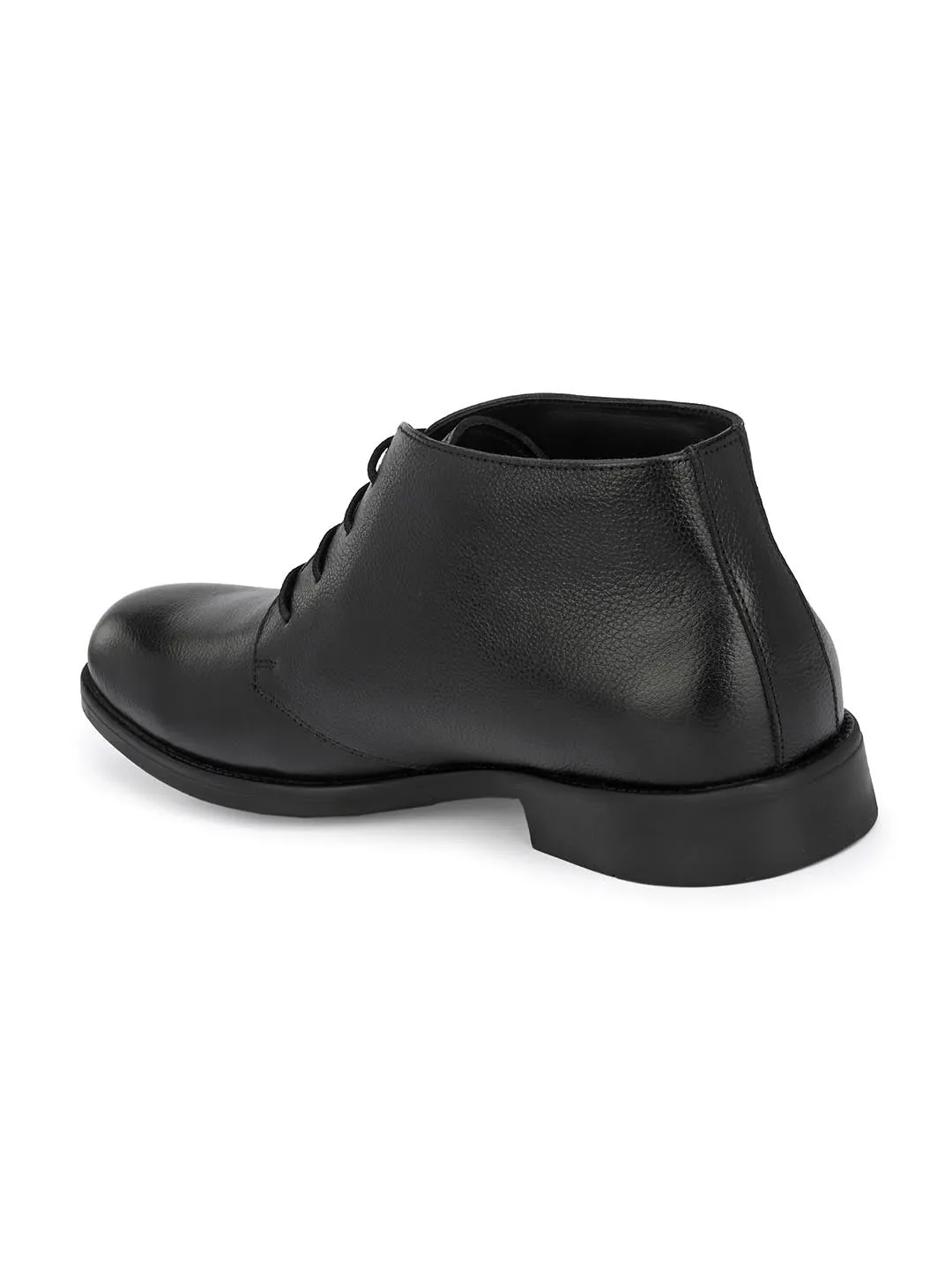 Hitz Men's Black Leather Ankle Shoes with Laces