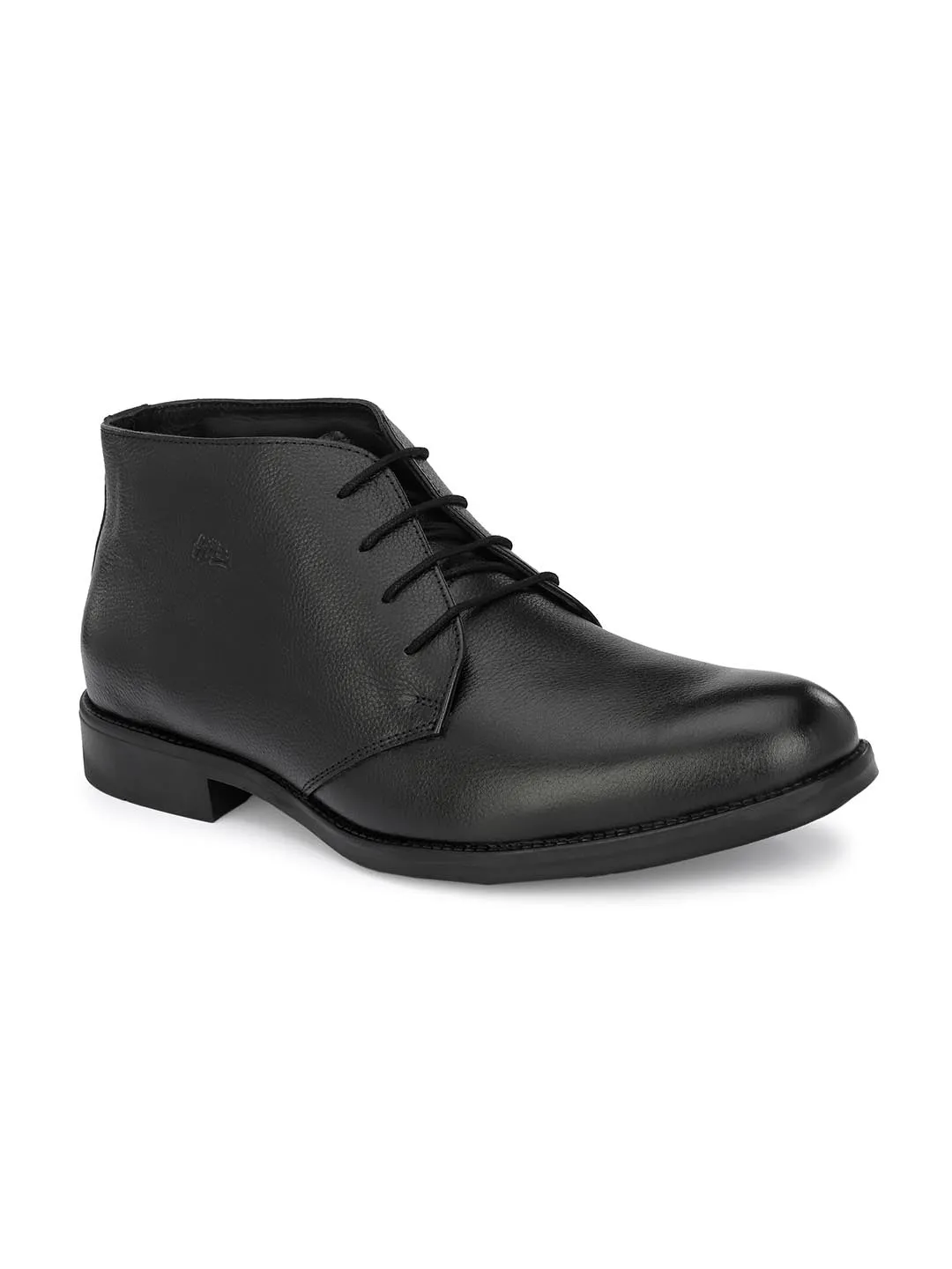 Hitz Men's Black Leather Ankle Shoes with Laces