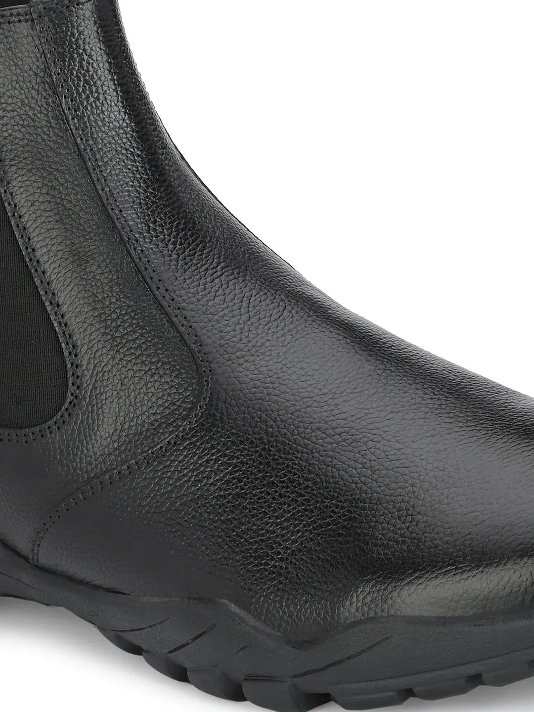 Hitz Men's Black Leather Slip-On Ankle Boot Shoes