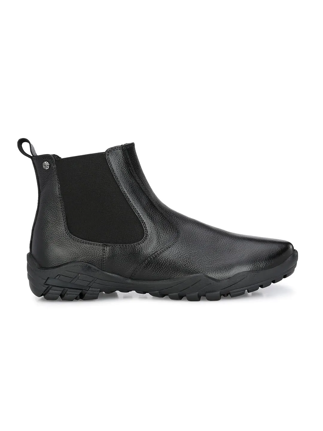 Hitz Men's Black Leather Slip-On Ankle Boot Shoes