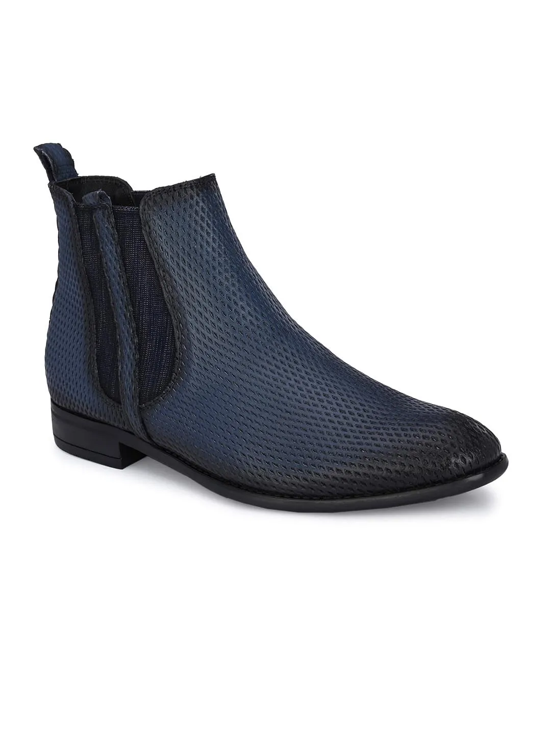 Hitz Men's Blue Leather Slip-On Ankle Boot Shoes