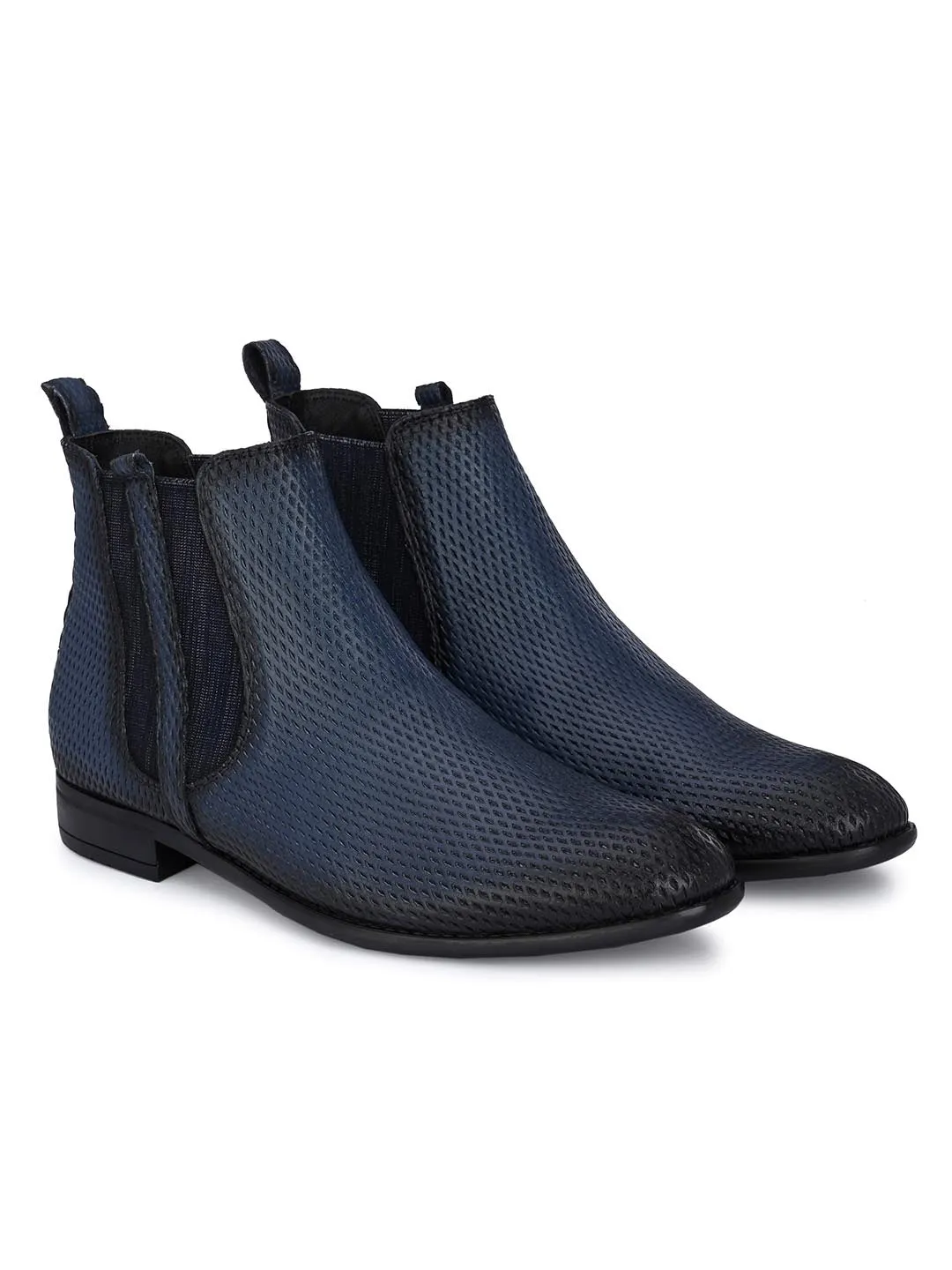 Hitz Men's Blue Leather Slip-On Ankle Boot Shoes