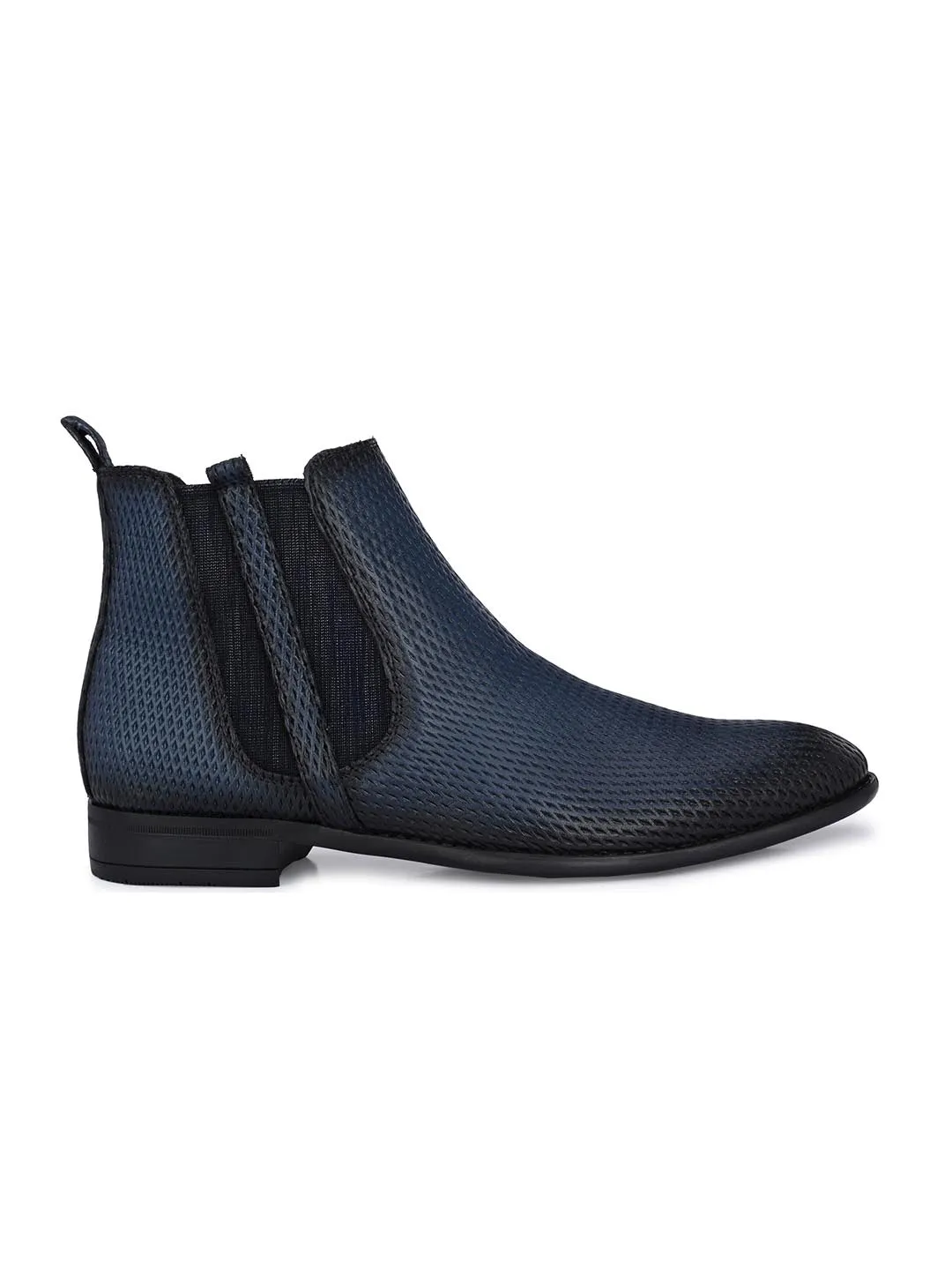 Hitz Men's Blue Leather Slip-On Ankle Boot Shoes