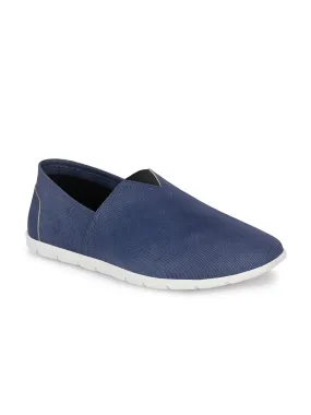 Hitz Men's Blue Leather Slip On Casual Shoes