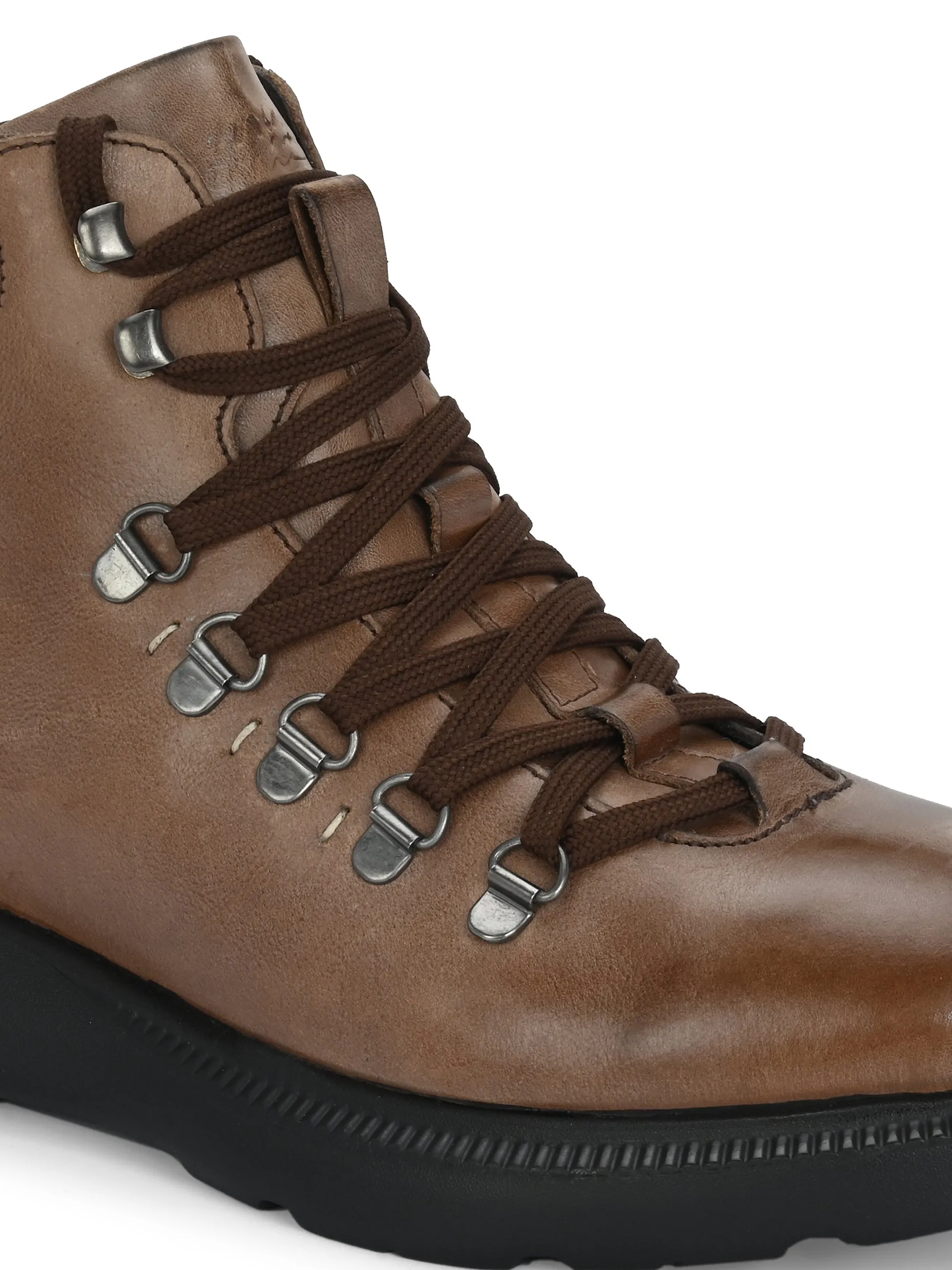 Hitz Men's Tan Leather Casual Lace Up Boots